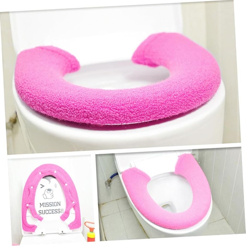 وسادة مقعد مرحاض دافئة وسميكة، بسجادة ناعمة ومريحة بلون وردي، حجم متوسط بتصميم زر لقط. - Image 2